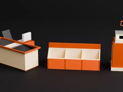 Low Poly Store Shelves and Supermarket Rack Pack Free low-poly 3D model