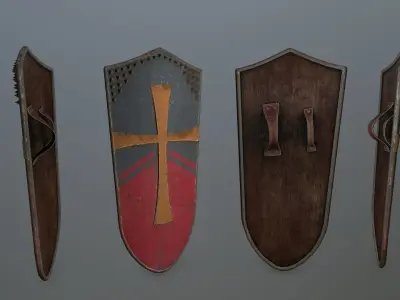shield set 2 roman soldier holding Low-poly 3D model