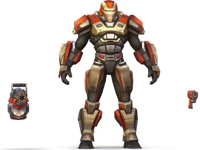 Cartoon Sci-Fi Cyborg Drone Heavy Machine Gunner Low-poly 3D model