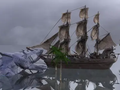 Frigate Ship VS Meg Croc 3D model