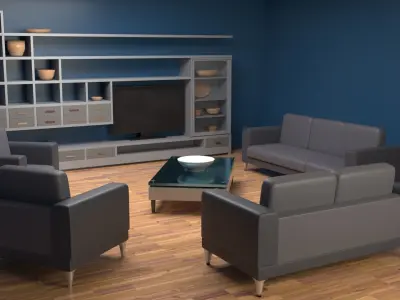 Furniture Set entertainment center with tv Low-poly 3D model