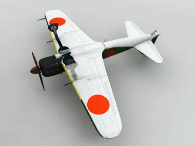 A6M5 Zero Aircraft Green Low-poly 3D model