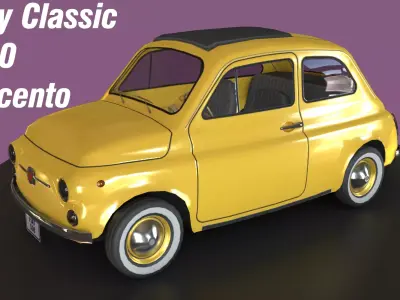 Game-ready lowpoly Classic Fiat 500 micro-car Low-poly 3D model