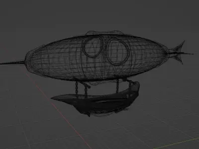 Zeppelin 3D Model hot air balloon with boat 3D model