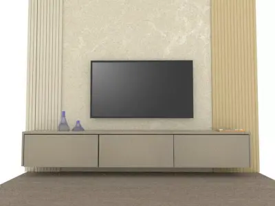 Modern TV Wall Unit with Floating Cabinet  Free low-poly 3D model