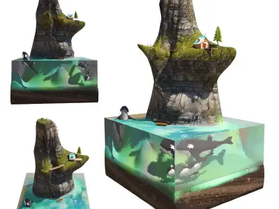 whale rock Low-poly 3D model