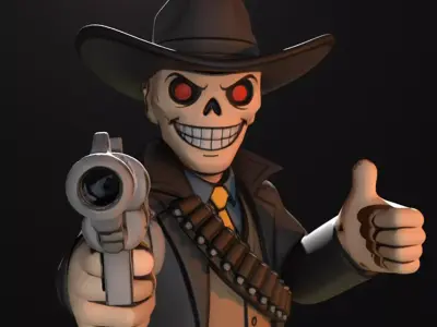 Wasteland Ghoul Cowboy STL 3D Print File Skull Gunslinger Statue 3D print model