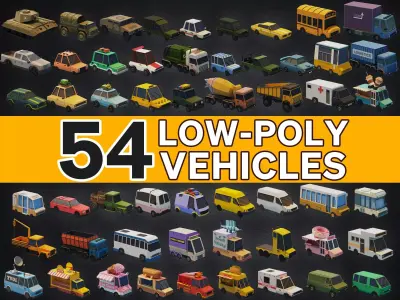 Stylized Cars Trucks Vans and More Low-poly 3D model