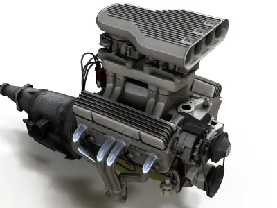 Hot Rod V8 engine Low-poly 3D model