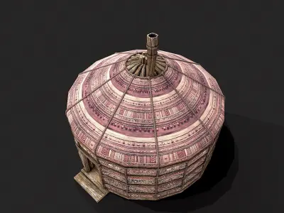 Traditional Yurt Nomads Tent with Interior 4 Low-poly 3D model