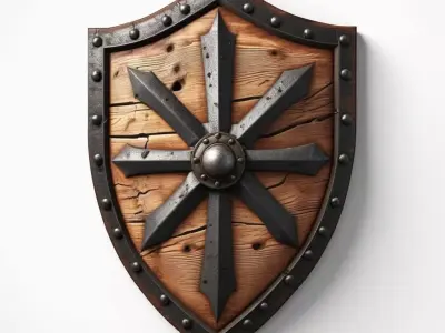 Damaged Wooden Shield with Iron Boss 3D model