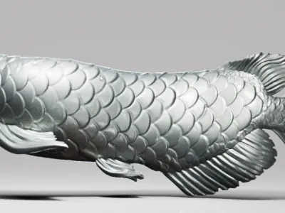 Arowana silver fish swimming in water Free 3D print model