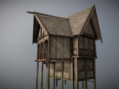 Medieval lake village - House 20 Low-poly 3D model