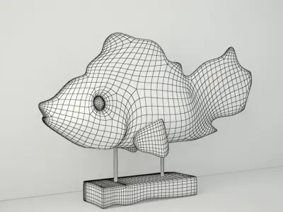 Hand Carved Driftwood Fish On Stand 3D model