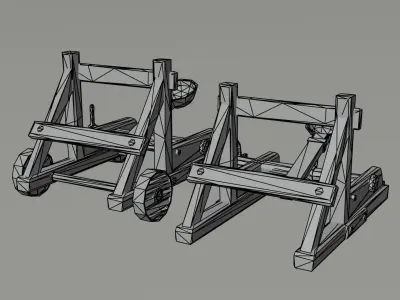 Cartoon siege engines Polygonal Style Low-poly 3D model