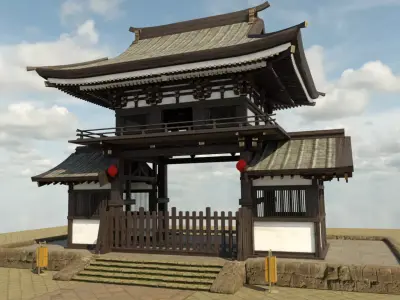 Japanese Gate Low-poly 3D model