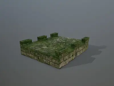 Altar Set stone wall with grass Low-poly 3D model