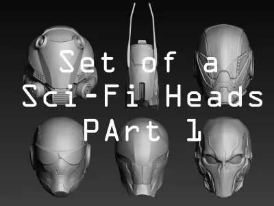 Set of a Sci-Fi Heads Part 1 3D model