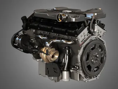 V12 Twin Turbo Car - Engine Full Internal and External Parts 3D model
