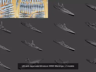 US and Japanese Miniature WWII Warships 3D Model Collection