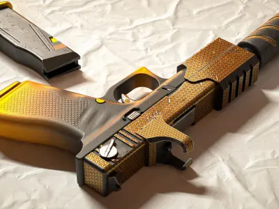 Futuristic Pistol Minos Gold Skin PBR Low-poly 3D model