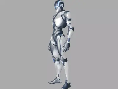 Sci Fi Black White Robot Low-poly 3D model
