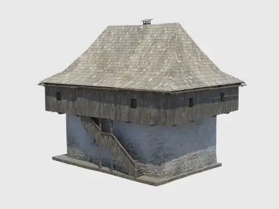 Medieval tower castle and stable Low-poly 3D model