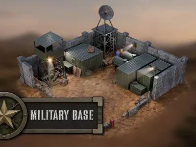 3DT Military Base Modular Pack Low-poly 3D model