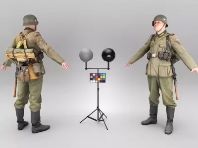 Fully armored Wehrmacht soldier in A-pose 438 Low-poly 3D model