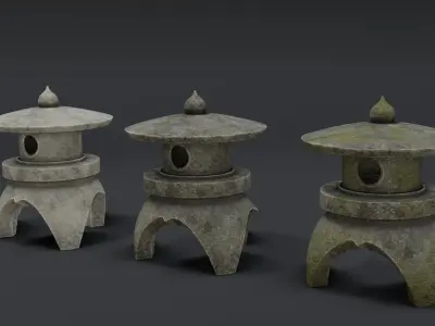 Japanese Stone Lantern 3 Low-poly 3D model