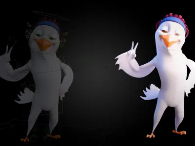 Chibi Cockatoo - 3D White - Rigged Cartoon Bird Low-poly 3D model