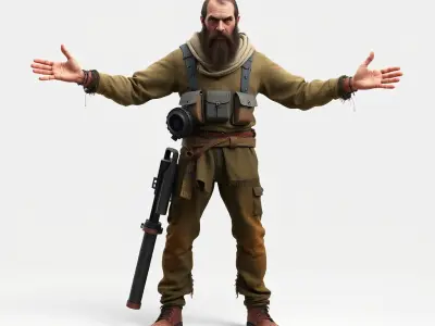 Mysterious Wanderer Rigged and Animated D Model Low-poly 3D model