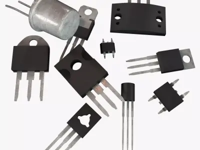 Transistors four electronic components Low-poly 3D model