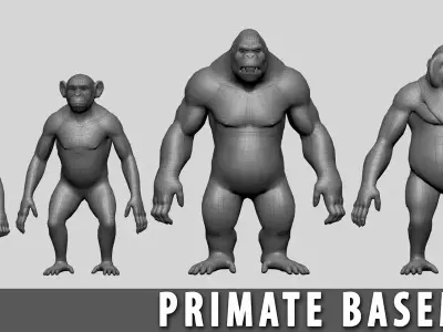 Primate Pack BaseMesh Monkey Chimp Gorilla Orangutan Free low-poly 3D model