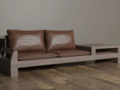 wood and leather BENCH SOFA by TWIG Free 3D model