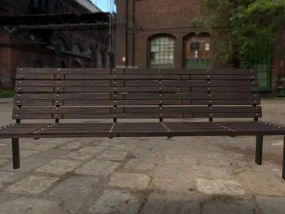Wooden Bench Low-poly 3D model 9