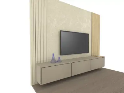 Modern TV Wall Unit with Floating Cabinet  Free low-poly 3D model