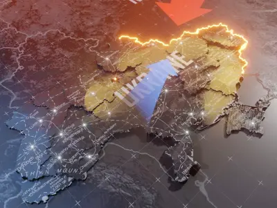 Ukraine detailed Map with Animated Low-poly 3D model