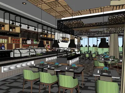 Restaurant and Serving Area Inside Hotel 3D model