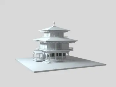 Cartoon Lowpoly Japanese Kinkaku-ji Temples 3D model