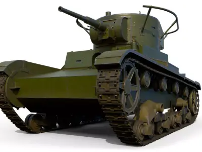 Low Poly Soviet Light Tank T-26RT Low-poly 3D model