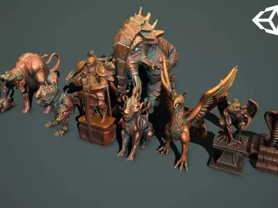 Fantasy statues Low-poly 3D model