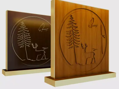 Deer Tree And Bird Silhouette Low-poly 3D model