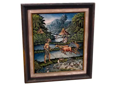 Balinese picture green frame rural landscape Low-poly 3D model