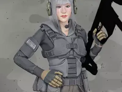 Tactical soldier Female low poly game ready  Low-poly 3D model