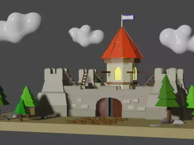 Castle in middle of field 3D model