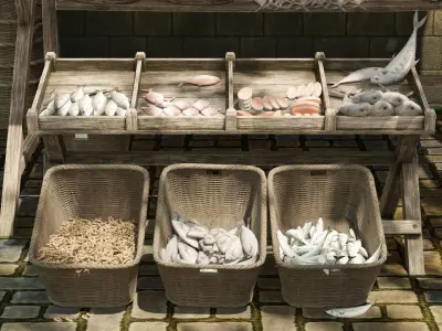 Medieval Fish Shop Low-poly 3D model