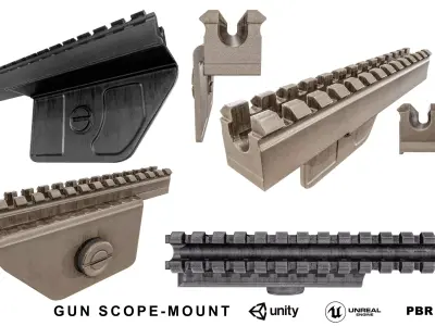 Rifle Scope Mount 3 Colors Low-poly 3D model