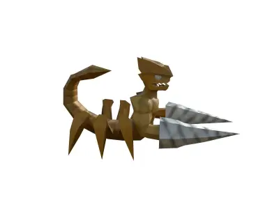 Scorpion golden man holding sword Low-poly 3D model