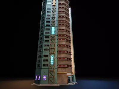 SCIFI CYBERPUNK FUTURISTIC NEON SKYSCRAPER 10 Low-poly 3D model